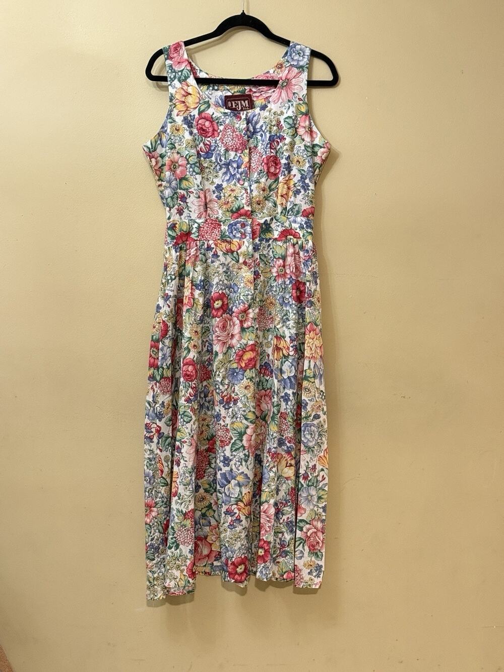 Vintage Cottagecore Tea Party Chic 90s EJM Floral Garden Midi Dress USA Size 10